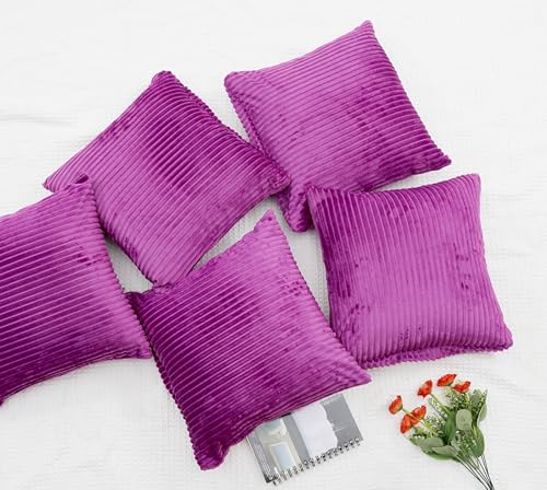 Image of RD TREND Cushion Cover Set of 5, Decorative Sofa Living Room Home Square Cushion Covers 24 Inch x 24 Inch, Aesthetic Corduroy Striped Double Sided (Dark Pink,Pack of 5)