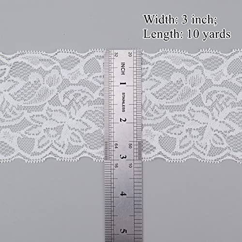 Elastic Lace Trim 10 Yards White Lace Ribbon Floral Pattern Stretchy Lace Fabric For Sewing, Garment, Diy Crafts And Gift Wrapping #TOP1