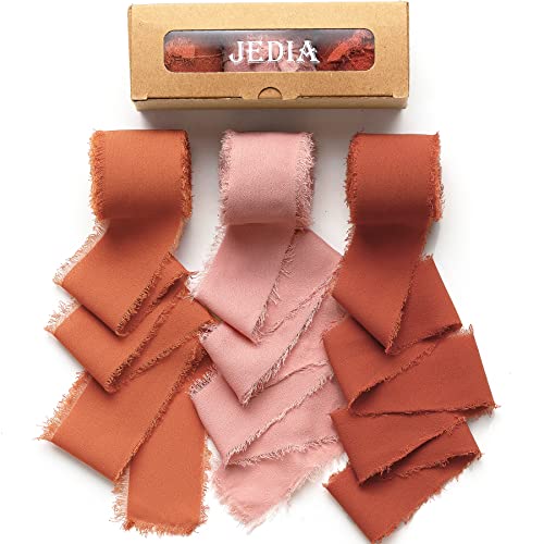 Jedia Fall Ribbon, 3 Rolls Terracotta Chiffon Ribbon, 1.5" X 7Yd Chiffon Silk Ribbon Set For Gift Wrapping, Wedding Invitations, Bouquet Wrap, Bridal Bouquets, Bouquets, Diy Crafts #TOP9