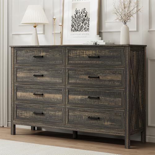 LYNSOM Farmhouse 8 Drawer Dresser for Bedroom, 55 Inch Wide