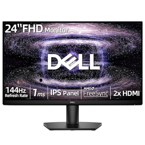 Dell 24" Full HD Monitor, 1920x1080 IPS Panel, 144Hz Refresh Rate, 1ms MPRT, AMD FreeSync for Smooth Gaming, Dual HDMI, Tilt Adjustable, VESA Mountable, for Business/Home