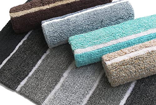 Chardin Home Cordural Stripe Bath Rug Runner With Skid Resistant Latex Spray Underneath. Bluish Gray-Beige, 24" W X 60'' L #TOP6