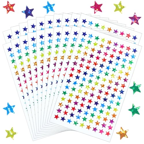 Ouligay 2700 PCS 0.3" Small Star Stickers for Kids Reward, Colorful Holographic Stickers Sparkly Mini Star Sticker for Behavior Chart, Student Planner, School Classroom Teacher Supplies, DIY