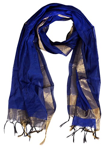 Image of YOUTHQUAKE Women's Chanderi Plain Silk Dupatta with Golden Border & Tassels