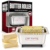 Stainless Steel Butter Roller Dispenser – Stick Butter Spreader for Buns & Bread - Holds 3 Sticks (36 oz) - Dishwasher Safe Wheel for Griddle & Flat Tops by Chef Master - 90244