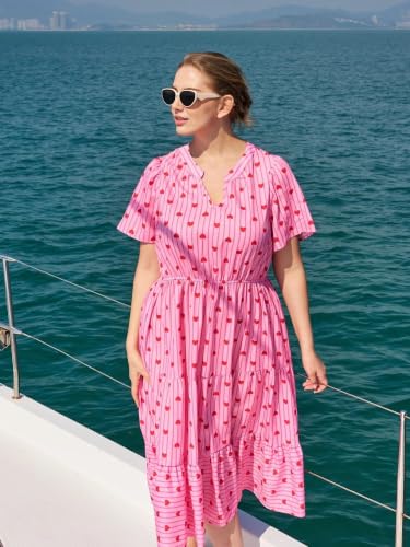 Image of TIYOMI Women Plus Size Dress Boho V Neck Short Sleeve Beach Maxi Dresses Floral /Stripe /Leaves /Lemon XL-5XL
