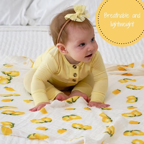 Image of LollyBanks 100% Cotton Muslin Swaddle Blanket, Lemon Print, 47 x 47 Inches, Baby, Toddler, Female