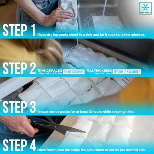Image of Nice Packs Reusable Dry Ice Packs for Cooler & Lunch Boxes, 60 Cells | 10 Long Lasting Flat Ice Pack Sheets - Flexible Freezer Packs for Shipping Frozen Food, Ice Blankets for Food