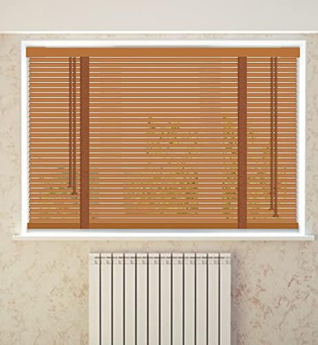 BOTOWI Holzjalousie Jalousie Holz Jalousien für Fenster, 5cm Lamellen Holzrollo, 60/80/100/120/140cm Breite, Fensterjalousie Holz Jalousien Verdunklungsrollo, Holz Rollos Innen,Braun,140x220L(cm)