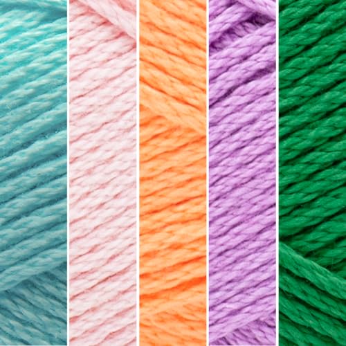 Image of Lion Brand Yarn, 24 /7 Cotton Mercerized Lightweight Yarn for Knitting, Crochet, and Crafts, Spring, 5 Pack, Multicolor Pack of Natural Fiber for Breathable Tops, Durable Bags, and Dish Cloths