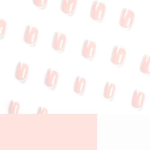 Miniatura 5 de Uñas pequeñas a presión extra cortas con punta francesa, uñas postizas nude, uñas adhesivas bonitas, uñas con pegamento de punta francesa, uñas
