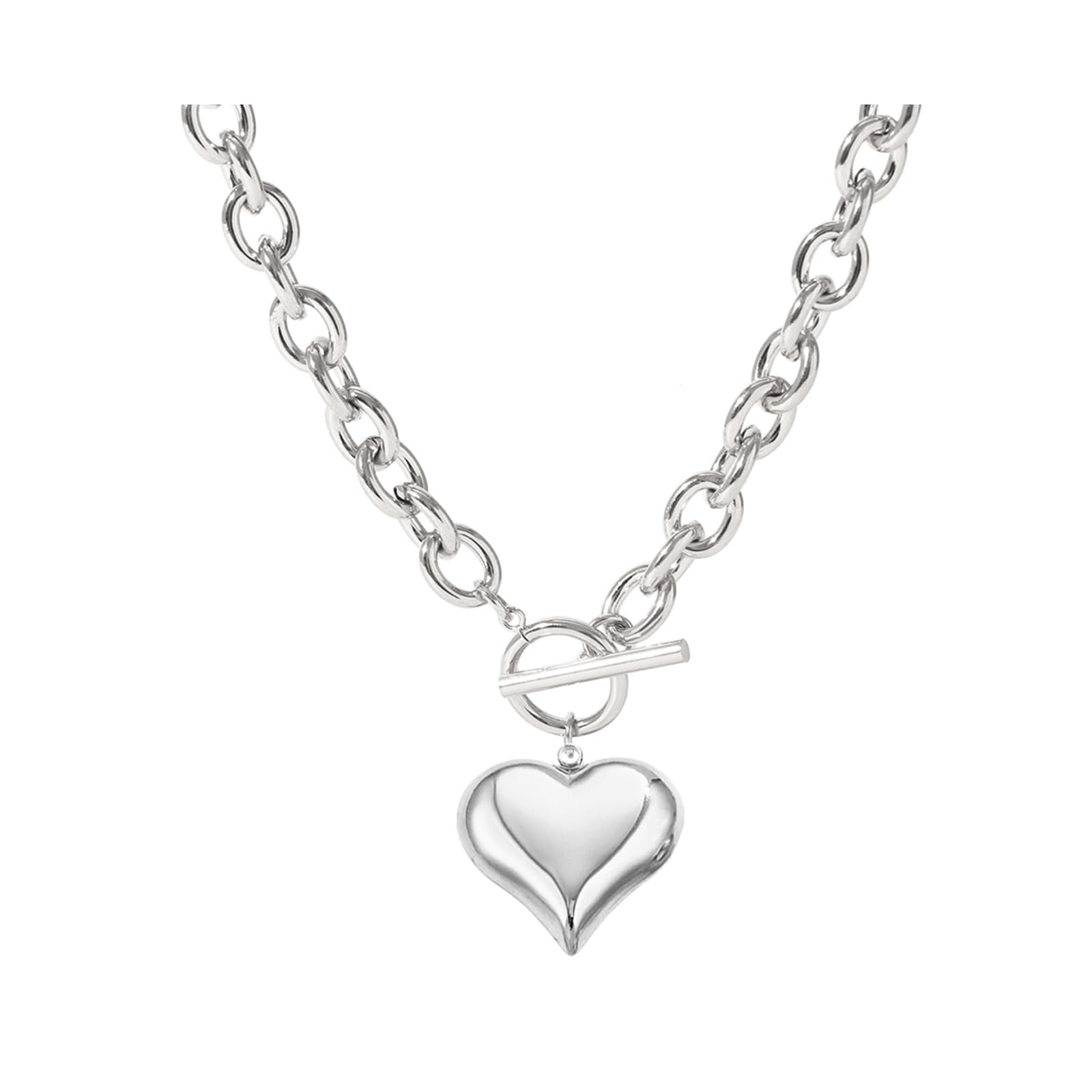 RIJXU Gold Puffy Heart Necklace 16in/18in Chunky Heart Necklaces for Women Trendy 14K Golden Toggle Necklaces