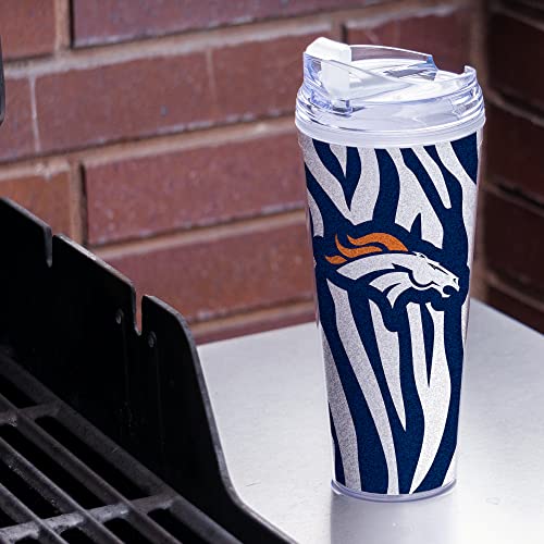 Image of Rico Industries NFL Football Glitter 24oz Acrylic Glitter Tumbler with Hinged Lid, Officially Licensed Double Wall Tumbler with Straw