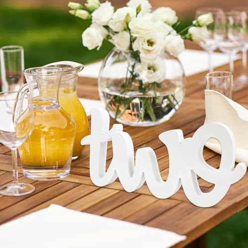 Image of Cliths 2nd Birthday Two Sign Wooden Table Centerpiece for Second Birthday Party Decorations Photo Booth Prop White Letter 32 x 16 cm