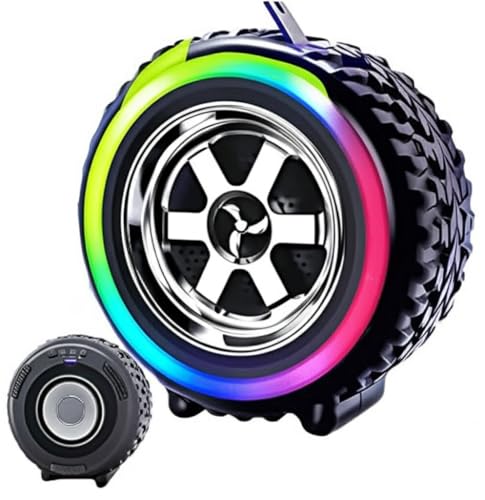 Image of PerfX Portable Car Wheel Bluetooth Speaker - Stereo Sound, RGB Lighting, 1200mAh Rechargeable Battery, Wireless with USB /TF /AUX Support (Black)