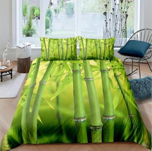 QBIDCSX Funda Nordica Cama 90 Bambú Verde Funda Edredon 150x220 cm y 1 Funda de Almohada 50x75 cm para Niñas Niños con Cremallera Suave Transpirable 110gsm Microfibra Fundas Nordicas