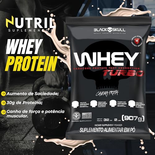 2x Whey Protein Concentrado Turbo Refil 907g - Kit 2X Black Skull - Ganho de Massa Muscular (Baunilh