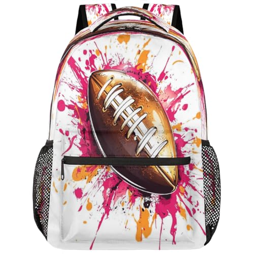 Colorful Splashes Rugby Ball Kids Backpack, Lightweight School Bookbag Large Capacity Laptop Backpack Water Resistant Daypack Shoulder Bag for Teenager Boys Girls