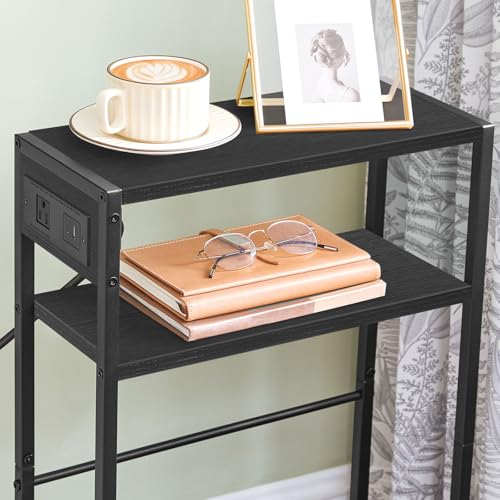 Image of HOOBRO Small Narrow Side Table with Charging Station, Skinny End Table for Small Spaces, Slim Nightstand with USB Ports Outlet, Sofa Beside Table with Storage Shelf, Black BB102UBZ01