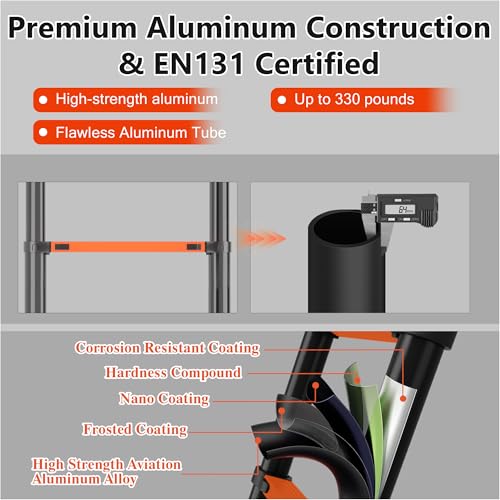Image of Telescoping Ladder A Frame 16.5Ft with Stabilizer Bar, Black+Orange | 330 LBS Capacity, Aluminum, Collapsible Extension Ladder with Non-Slip Feet for House, Roof, RV & Travel Trailer