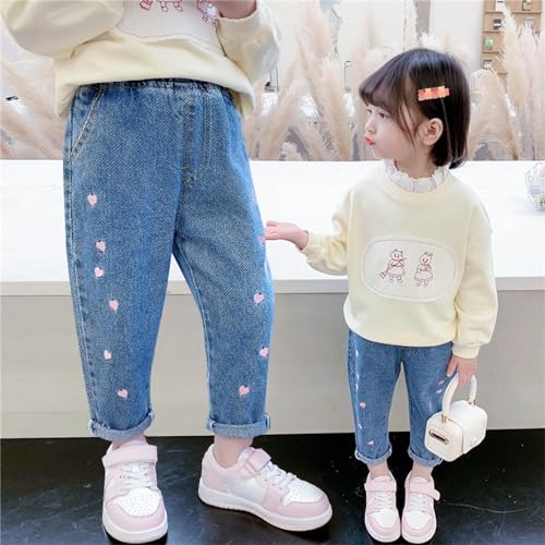 Toddler Girls Jeans Y2K Cartoon Rabbit Applique Denim Pants Loose Casual Elastic High Waist Streetwear Trousers with Pocket3