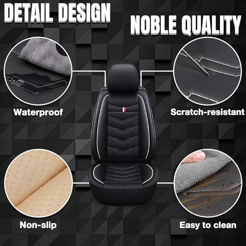 Image of Car Seat Covers Fit for GMC Terrain 2010-2026, Leather Seat Covers for Car, Waterproof Non-Slip Durable Car Seat Protector(2 Seats,Black White)