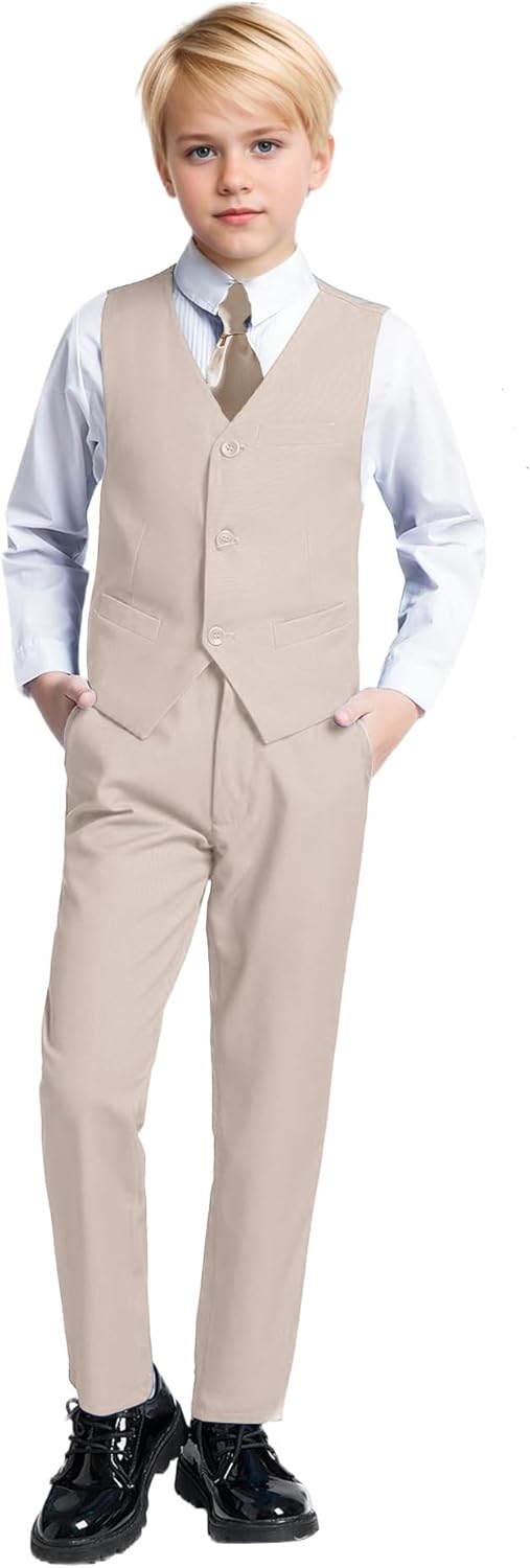 Big Boys Suit Kids Beige Slim Fit Suit Set Kids Boy Wedding Guest Outfit Suits Dress Clothes Tuxedo for Young Men Formal Suits Size 12 - Image 2