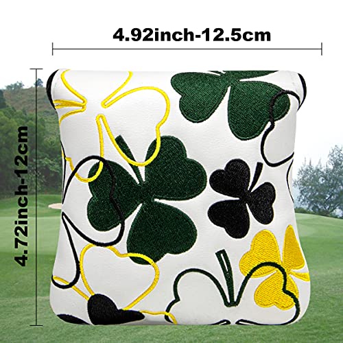 Lucky Clover Heel Shaft Golf Square Mallet Putter Cover Headcover Magnetic, Golf Club Protector For Taylormade Spider Mallet Putter #TOP3