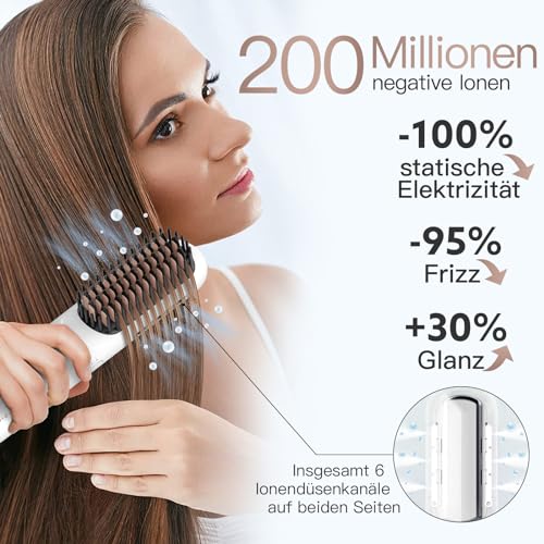 webeauty Glättbürste Kabellos, 200 Millionen Negative Ionen Glättungsbürste, Wiederaufladbare Haarglätter Bürste, Tragbare Mini Glättbürste mit Typ C Ladekabel für Reise, Weiß