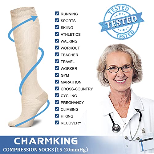 Charmking Compression Socks For Women & Men Circulation (4 Pairs) 15-20 Mmhg Is Best Athletic For Running, Flight Travel, Support, Cycling, Pregnant - Boost Performance, Durability (S/M, Multi 01) #TOP5