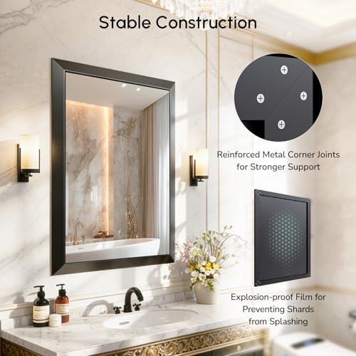 Image of USHOWER 2 Pack 24x32 Inch Brushed Black Bathroom Mirror for Over Sink | Beveled Aluminum Frame Vanity Mirror, Anti-Rust, HD Reflection, Shatter-Proof Protection, Modern Rectangle Mirror