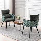 BFZ Mid-Century Modern Dining Chairs Set of 2, Handmade Woven Kitchen Chairs, Upholstered Velvet Din