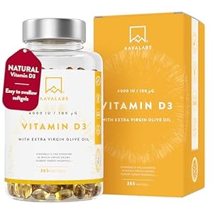 Vitamin D3 4000 IU – with Extra Virgin Olive Oil for Optimum Absorption – High Strength Vitamin D Supplement Contributes to Bone, Muscle and Immune Function – 365 Vitamin D Capsules