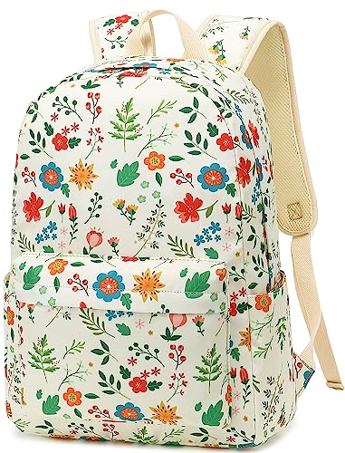 CAMTOP Preschool Backpack for Kids Girls Small Backpack Purse Kindergarten School Bookbags for Toddler Travel, Flowers Leaves Beige, 0094 Colorful Backpakc