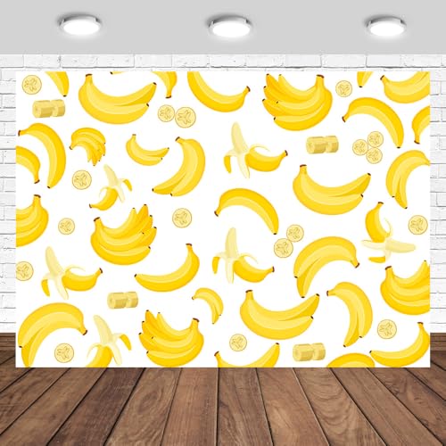 Tcoyodw Banana Backdrop 7x5ft Allover Fruits Banana Pattern Design Baby Shower Photography Background Birthday Theme Wall Paper Table Cloth Banner Photo Studio Props
