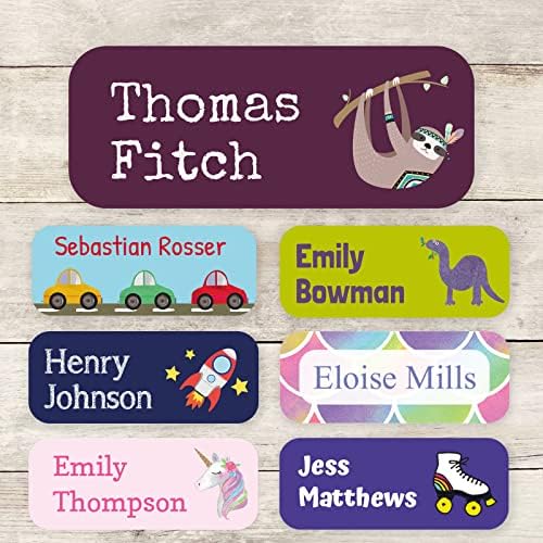 Stickerscape 46 Name Labels for Children - Mix of Iron on and Stick on Name Labels - School, Pre-School and Nursery - Labels for School Uniforms, Stationary, tupperware (Unicorns)