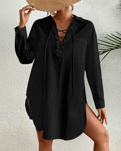 Bsubseach Women's Swimwear Cover Ups Long Sleeve Swimsuit Coverups Beach Shirt Dress Beachwear2