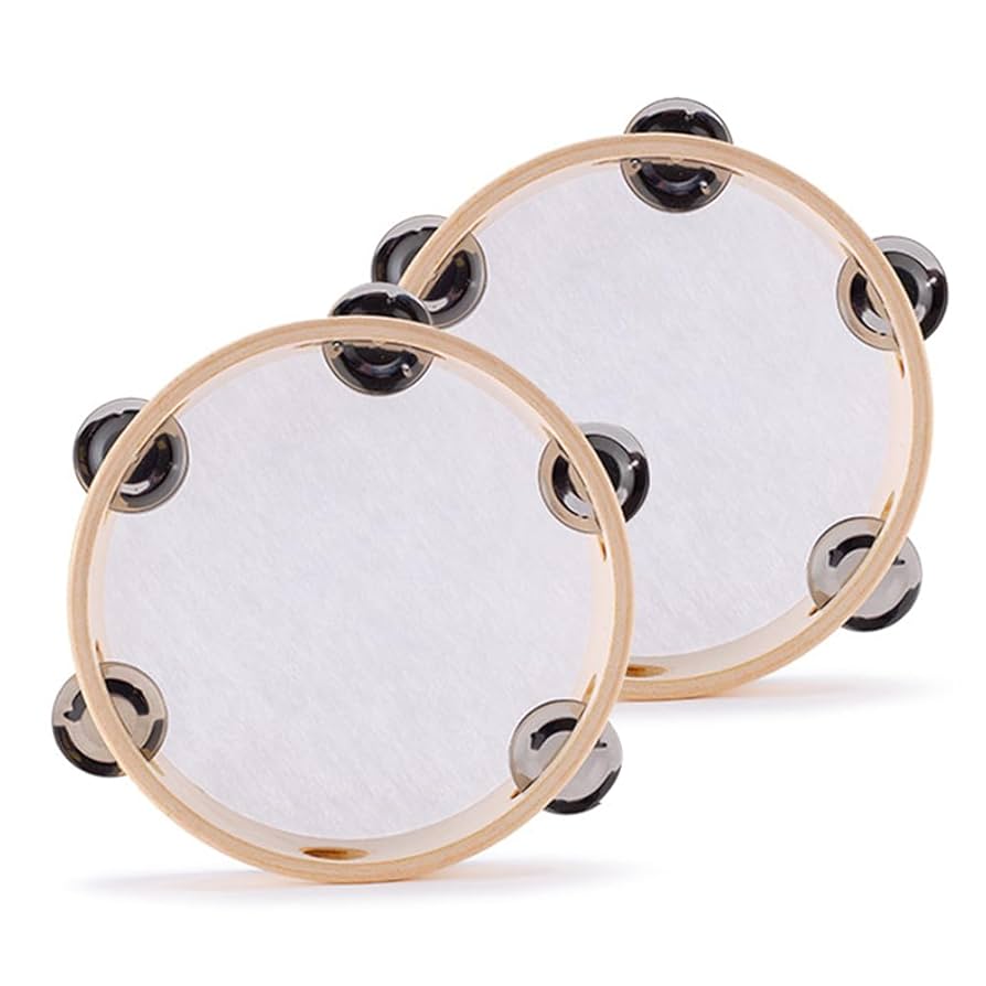 Amazon | タンバリン 皮付き 楽器 皮付きタンバリン 丸型 教育用