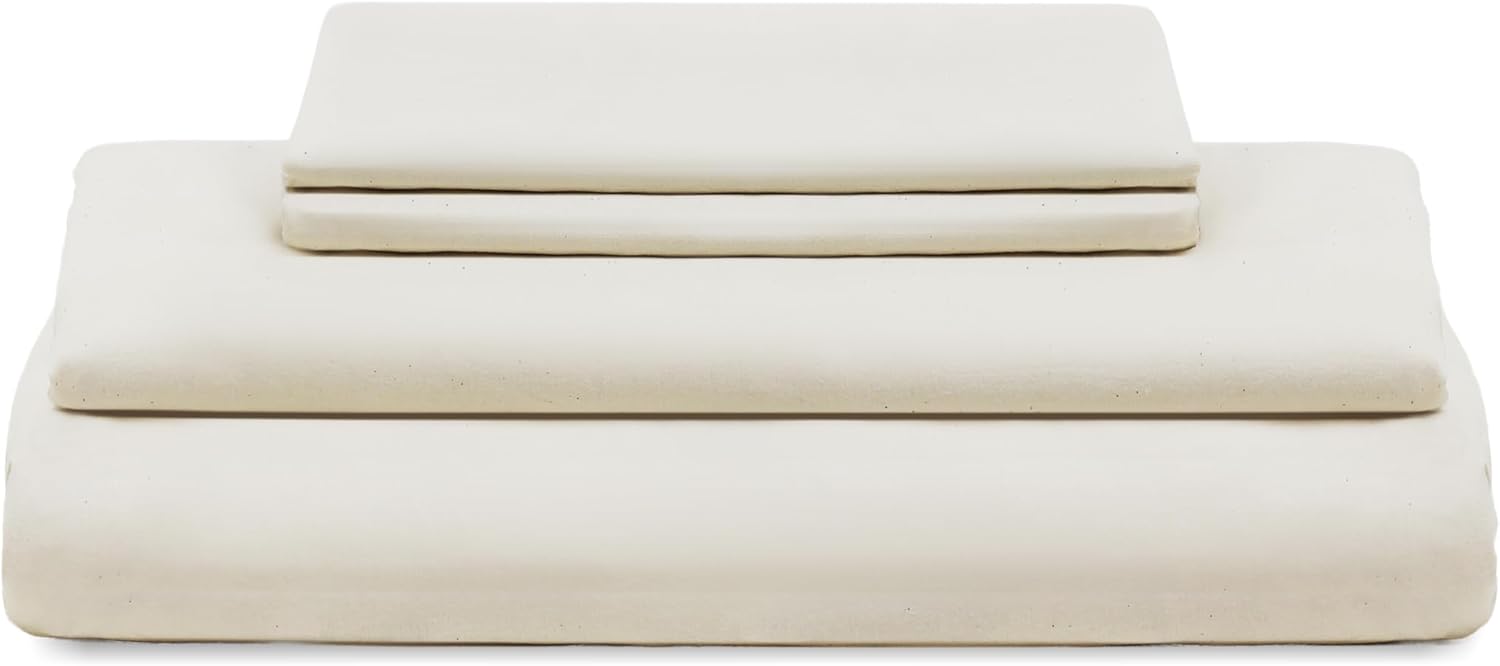Organic Cotton Full Sheets Set - 100% GOTS Certified Organic Cotton, 400 Thread Count, Chemical-Free, Cooling, Deep Pocket, Soft Sateen Weave, Hypoallergenic, All-Season and Breathable (Full - Ivory)