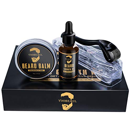 Beard Growth Kit, Beard Derma Roller+ Beard Growth Serum Oil+ Beard Balm, Facial