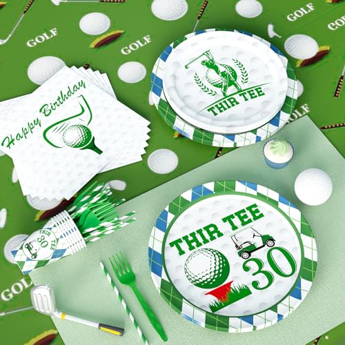 Image of Golf 30th Birthday Decorations, 194 PCs Thir-Tee Golf Party Decor Tableware Supplies with Napkins Plates Forks Cups Straws Balloons Banner Tablecloths Cake Cupcake Toppers