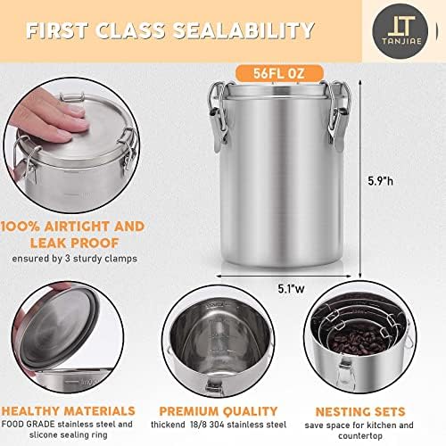 Stainless Steel Coffee Canister | 100% Airtight Metal Food Storage Container with Lid Sealed - Keep Coffee Beans, Sugar, Tea Fresh for Months (56 fl oz) - Thumbnail 3