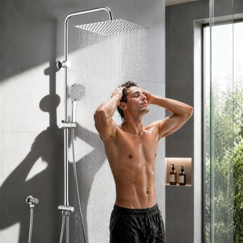 HOMELODY Regendusche Duschsystem ohne Armatu Chrom, 300 mm Eckig – Ansicht 1