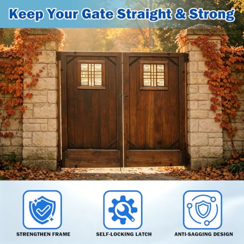 Image of 1 Set Heavy Duty Anti Sag Gate Kit with Self-Locking Latch for Wooden Fence, Shed Doors, Corral Gates, Black Steel with Zinc Coating, 1.5 Inches Depth, 4.96 Pounds