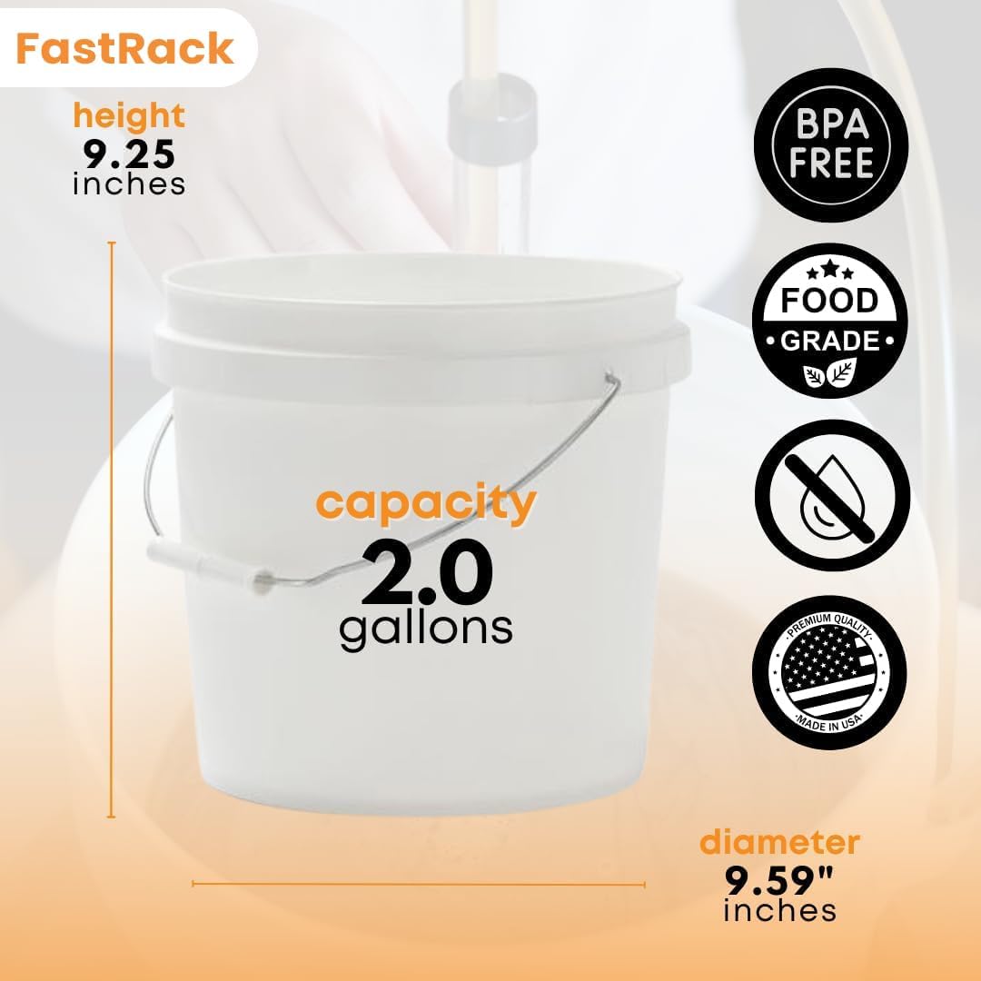 FastRack 2 Gallon Fermentation Bucket with Lid | BPA-Free Food-Grade Plastic | HDPE Brew Bucket with Handle & Grommeted Lid | Ideal for Beer, Wine, Mead, Cider & Food Storage