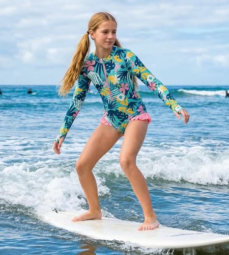 Image of GRACE KARIN Girls One Piece Swimsuits Long Sleeve Bathing Suits Swimwear 5-14Y