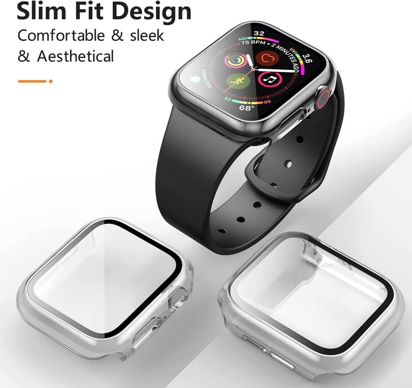 Image of Hard PC Case with Tempered Glass Screen Protector Compatible with iWatch Series 7 41mm, Full Coverage Hard Polycarbonate Slim Protective Cover Transprant-44MM