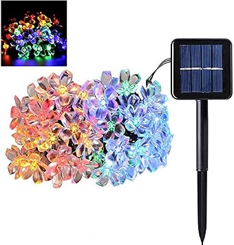christmas lights - BANGWEIER Colorful LED Light String - Snow Flower Design, 4 Colors, 7 Meters, 50 LED Lights, Solar Powered, 400mAh Battery, 2 Light Modes