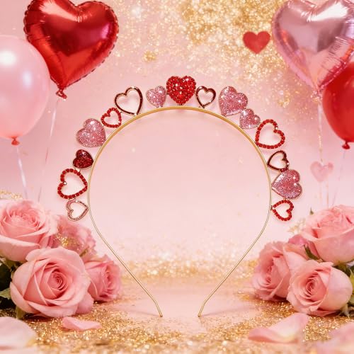 CEALXHENY Valentine’s Day Headbands for Women Glitter Heart Hairbands Crystal Cupid Heart Headbands Party Valentine’s Day Accessories Halloween Costume Party Favors Gifts (Style C)