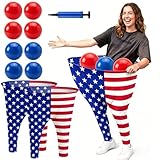 11 PCS Granny Pants Yard 4th of July Game Set 2 Oversized American Flag Pants 8 Blue & Red Bouncy Balls 1 Air Pump Outdoor Throwing Game for Family Festival Reunion Backyard Party